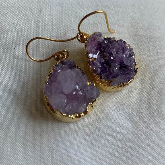 Purple Geode Druzy amethyst crystal gold plated earrings - Picture 8 of 12